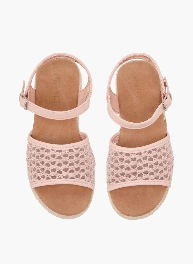 ببرمنة Girls Mesh Detail Espadrille Buckle Closure Sandals