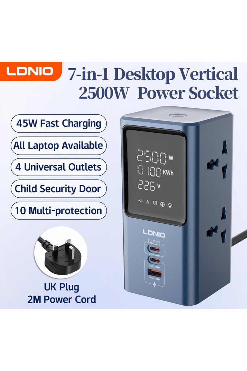 SC2-45W-UK LDNIO 45W Vertical Tower Power Strip Socket Multi Universal Outlets Extension Cord QC PD