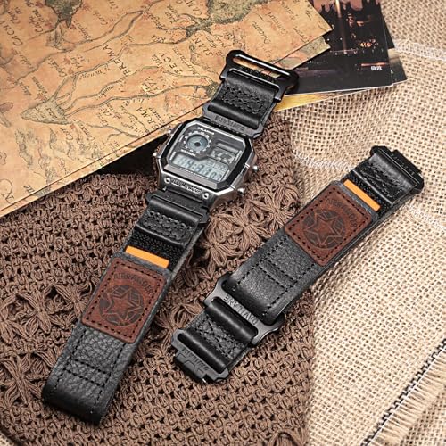 DAVILANE Watch Band Strap for Casio DW-H5600 AE-1000W AE-1100W AE-1200 AE-1300 AE-1500WH A158WA A-159WA A168W B650 B640,18mm Leather Hook & Loop Casio strap - Image 2