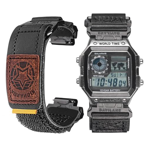 DAVILANE Watch Band Strap for Casio DW-H5600 AE-1000W AE-1100W AE-1200 AE-1300 AE-1500WH A158WA A-159WA A168W B650 B640,18mm Leather Hook & Loop Casio strap - Image 1