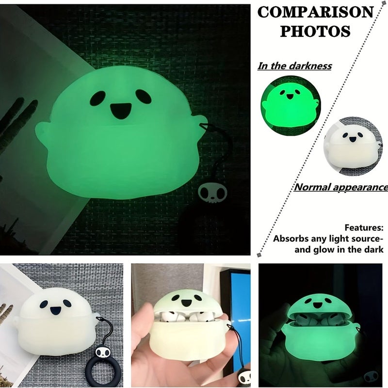 غطاء شبحي ثلاثي الأبعاد من السيليكون المضيء لـ AirPods 1 و2 مع مشبك هدية - Image 2