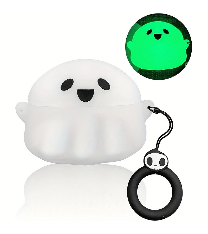 غطاء شبحي ثلاثي الأبعاد من السيليكون المضيء لـ AirPods 1 و2 مع مشبك هدية - Image 4