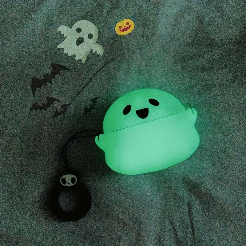 غطاء شبحي ثلاثي الأبعاد من السيليكون المضيء لـ AirPods 1 و2 مع مشبك هدية - Image 5