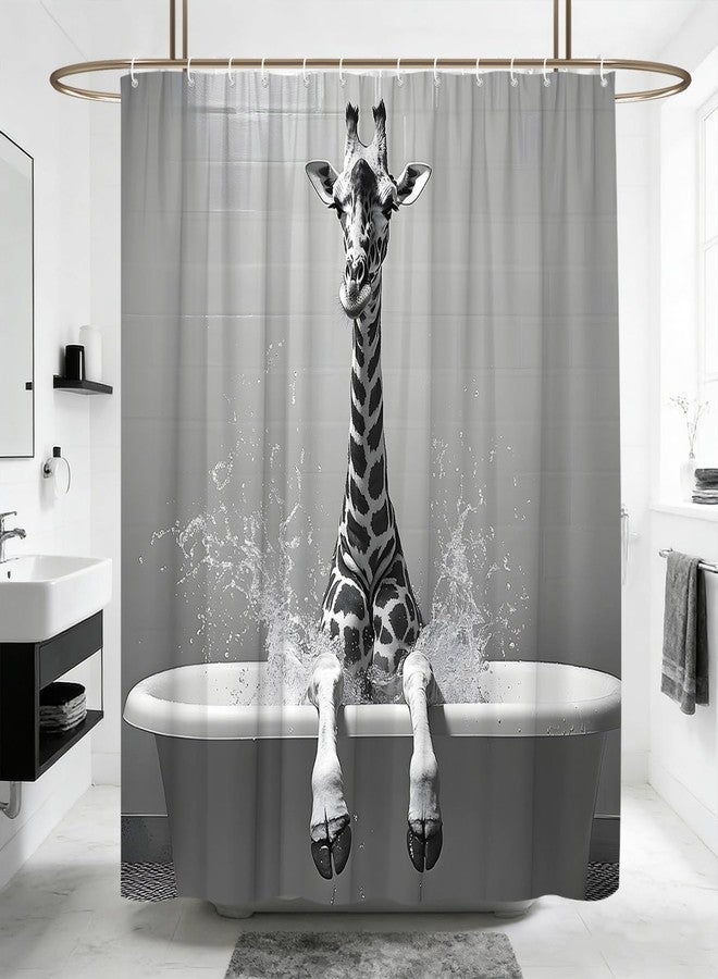 Funny Giraffe Shower Curtain The Cute Giraffe is Sitting in The Bathtub and Taking a Bath Farmhouse Animals Wildlife Vintage Gray Background Polyester Fabric Bathroom Decorative Curtain 70 x 70 inch - Image 2