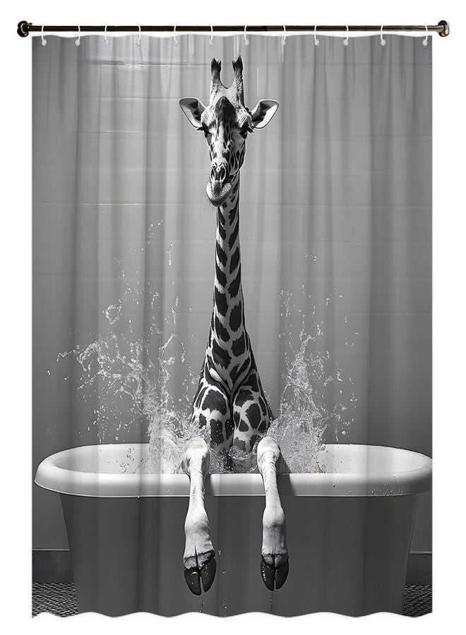 Funny Giraffe Shower Curtain The Cute Giraffe is Sitting in The Bathtub and Taking a Bath Farmhouse Animals Wildlife Vintage Gray Background Polyester Fabric Bathroom Decorative Curtain 70 x 70 inch - Image 5