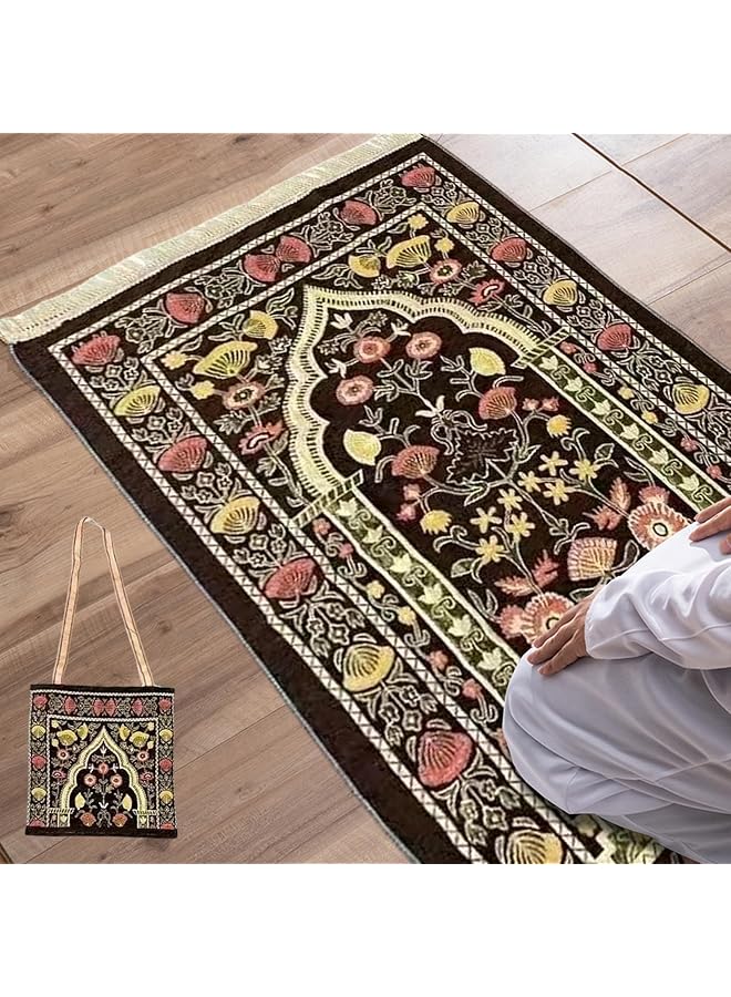 erorex Area Rug Prayer Mat Rug Muslim Pilgrimage Blanket Kneeling Mats With Elegant Design Bags For Ramadan Islamic Muslim Prayer For Family Lover And Friends 70 * 110Cm Brown  - Image 1