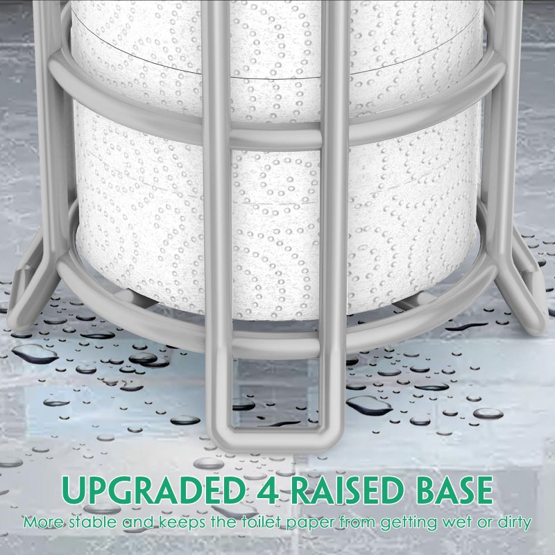 TomCare Toilet Paper Holder Upgraded Toilet Paper Stand with Raised Feet Metal Bathroom Accessories Tissue Paper Dispenser Free Standing Toilet Paper Roll with Storage Shelf Bathroom Storage Organizer - Image 4