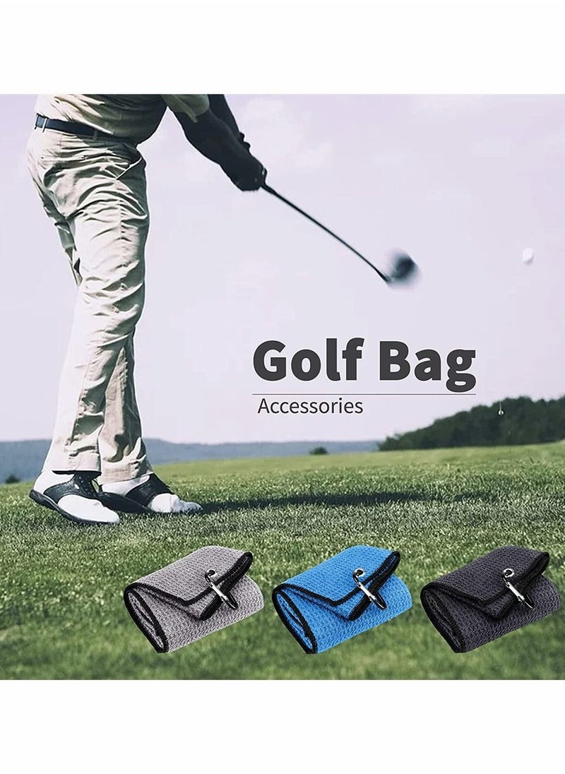 Y&D 3 Pack Golf Towel, Sports Towel with Heavy Duty Carabiner Clip, Premium Microfiber Fabric Waffle Pattern for Yoga, Golf, Gym, Camping, Running (Blue, Black, Gray)  - Image 4