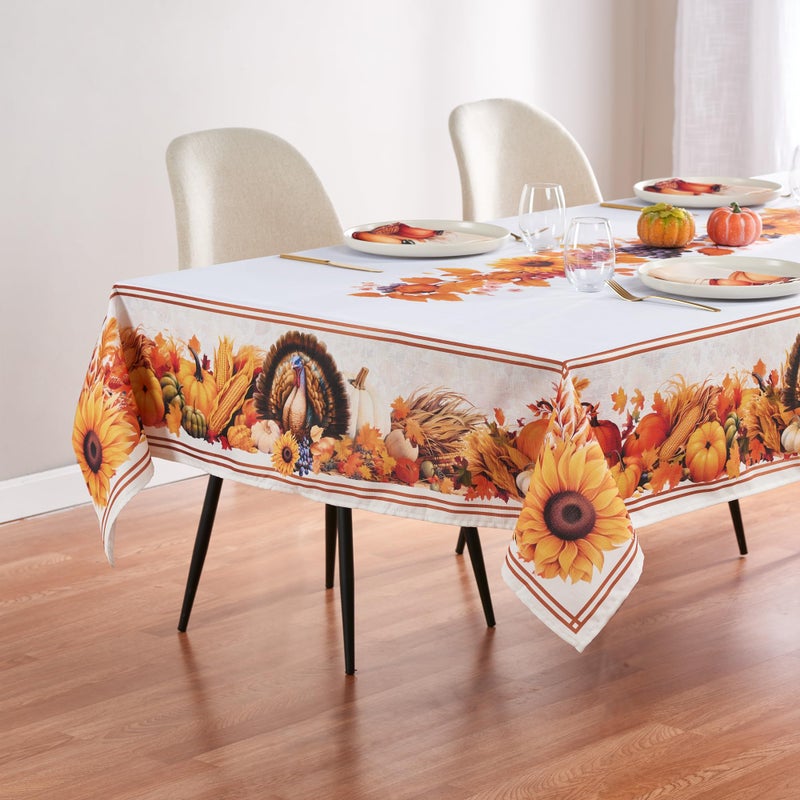 Kadut Thanksgiving Fall Harvest Turkey Tablecloth 60 x 102 Rectangle Tablecloths for 6 Foot Rectangle Tables Heavy Duty Fabric Stain Proof Table Cloth for Harvest Holiday Parties Table Cover