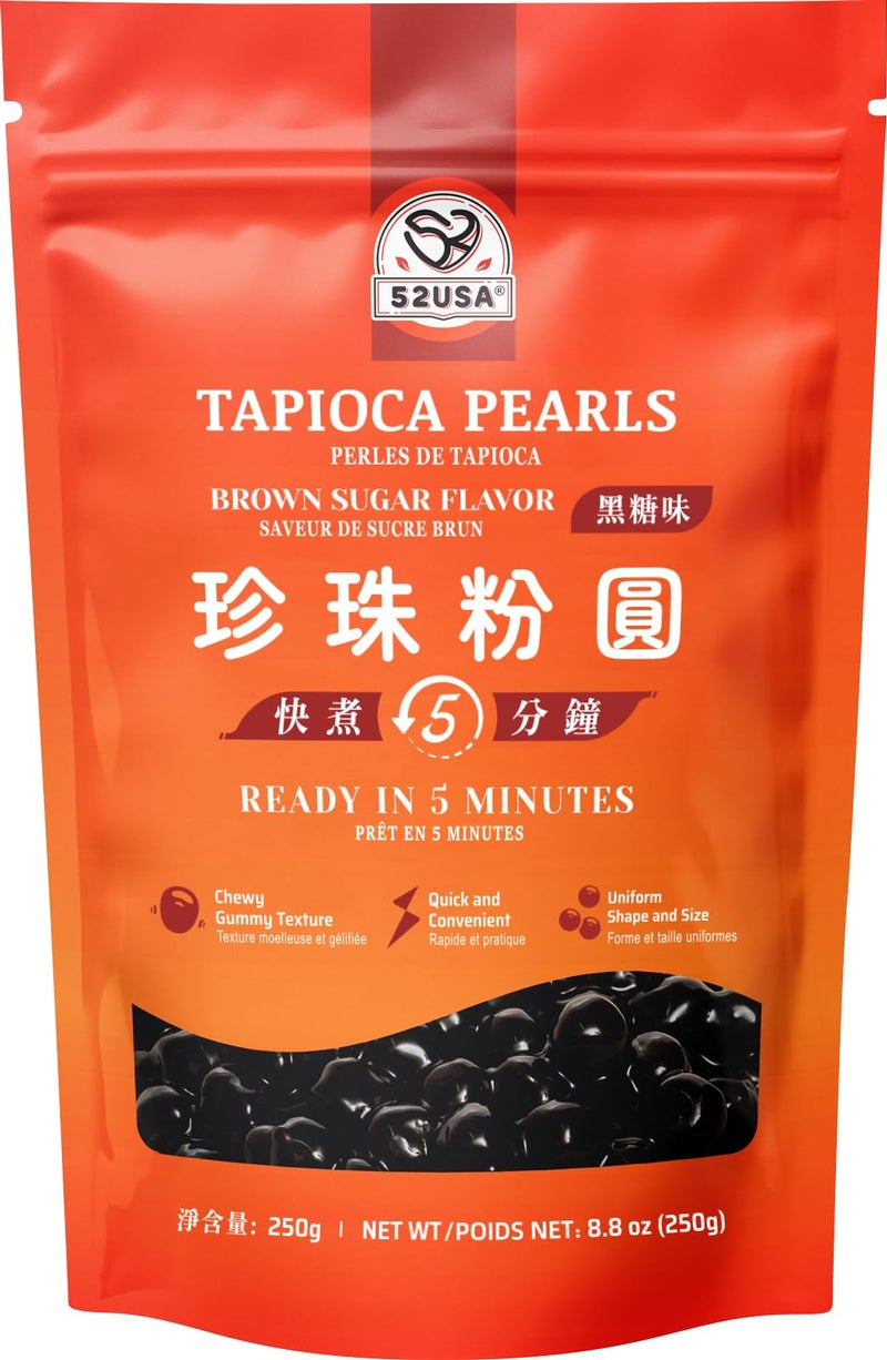 52USA Boba Tapioca Pearl, Black Sugar Flavor, Fresh Bubble Tea Pearl, 8.8 Oz (250 g), Black Tapioca Pearl For Bubble Tea, Ready in 5 Minutes (Pack of 1) - Image 1