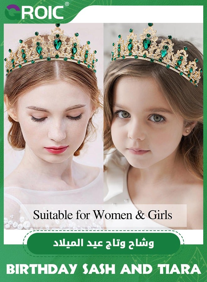 GROIC تاج عيد ميلاد أخضر وشريط ملكة عيد الميلاد، تاج عيد الميلاد كريستالي لتزيين حفلات عيد الميلاد، رباط رأس مرصع بالأحجار الكريمة، ملحقات عيد ميلاد سعيدة لحفلات هدايا عيد الميلاد للنساء - Image 2