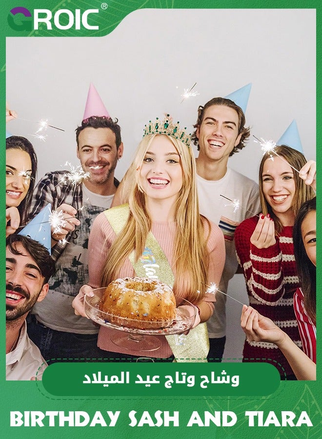 GROIC تاج عيد ميلاد أخضر وشريط ملكة عيد الميلاد، تاج عيد الميلاد كريستالي لتزيين حفلات عيد الميلاد، رباط رأس مرصع بالأحجار الكريمة، ملحقات عيد ميلاد سعيدة لحفلات هدايا عيد الميلاد للنساء - Image 3