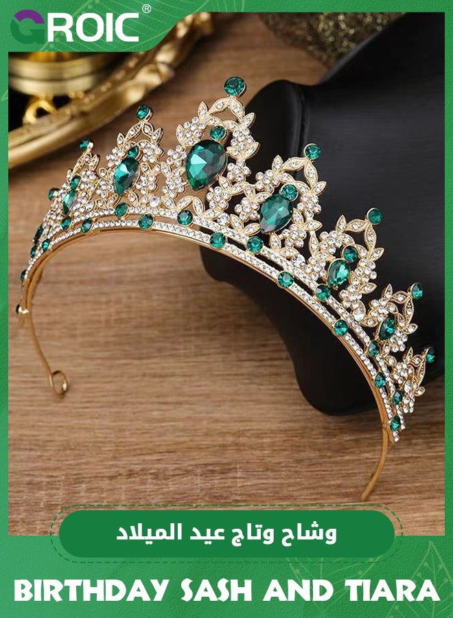 GROIC تاج عيد ميلاد أخضر وشريط ملكة عيد الميلاد، تاج عيد الميلاد كريستالي لتزيين حفلات عيد الميلاد، رباط رأس مرصع بالأحجار الكريمة، ملحقات عيد ميلاد سعيدة لحفلات هدايا عيد الميلاد للنساء - Image 5