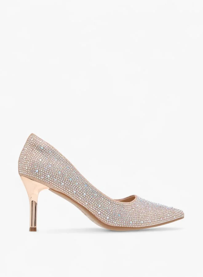 Flora Bella By Shoexpress Womens Embellished Slip-On Pointed Toe Pumps With Stiletto Heels