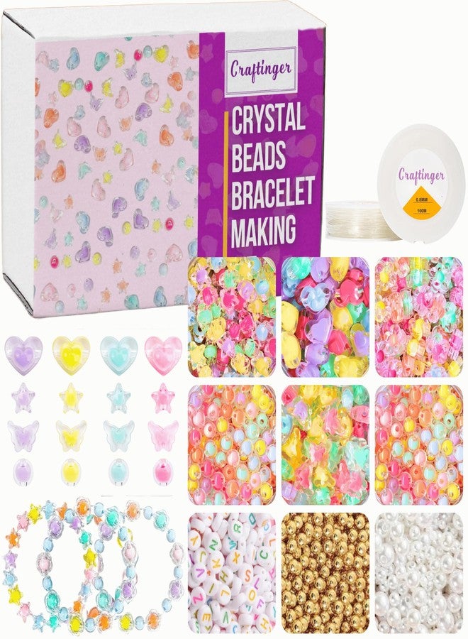 Craftinger 500 Acrylic Transparent & Pearl, Gold, alphabet Beads | for Jewellery Making Kit, Colorful Beads Set for Kids with Elastic Strin DIY Craft Bracelet Necklace Making, Activity Games for Girls Age 6-12 Years Old, Set for Adults,for Artists Children - Image 1