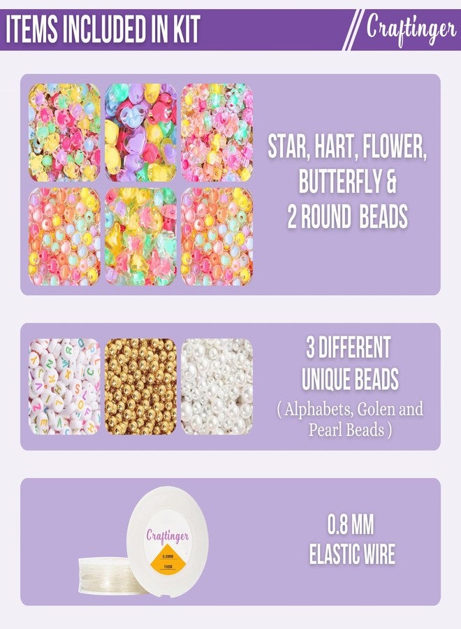 Craftinger 500 Acrylic Transparent & Pearl, Gold, alphabet Beads | for Jewellery Making Kit, Colorful Beads Set for Kids with Elastic Strin DIY Craft Bracelet Necklace Making, Activity Games for Girls Age 6-12 Years Old, Set for Adults,for Artists Children - Image 2