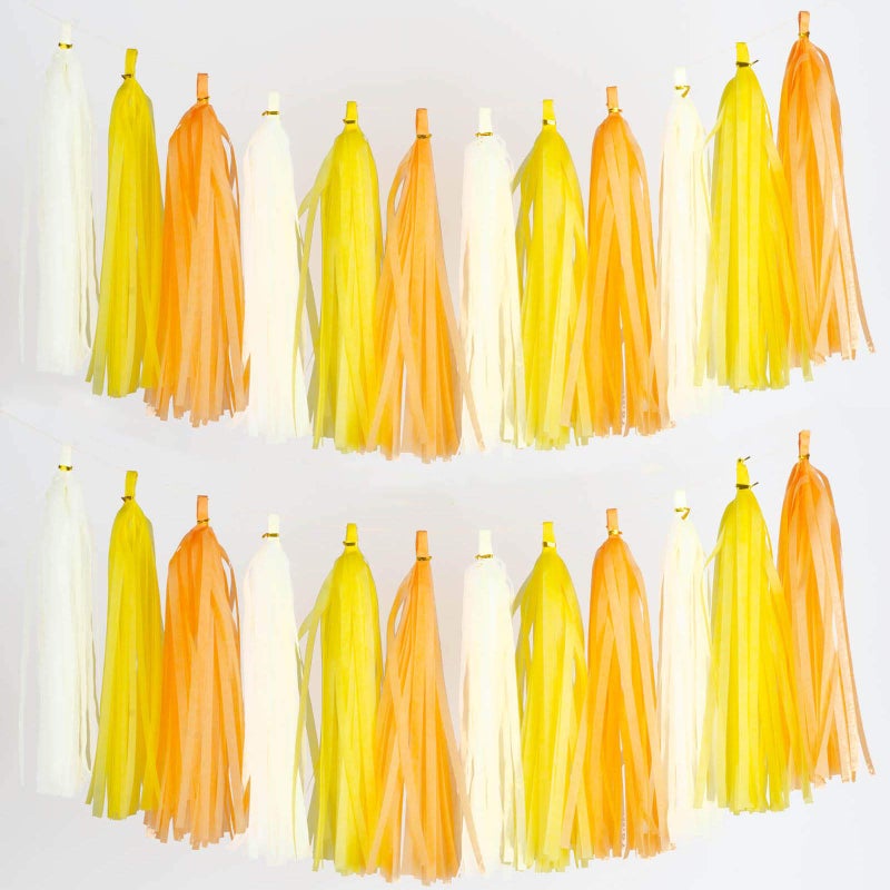 Yellow White and Black Tassel Garland Banner Paper Tassels for Party DecorationsPack of 15