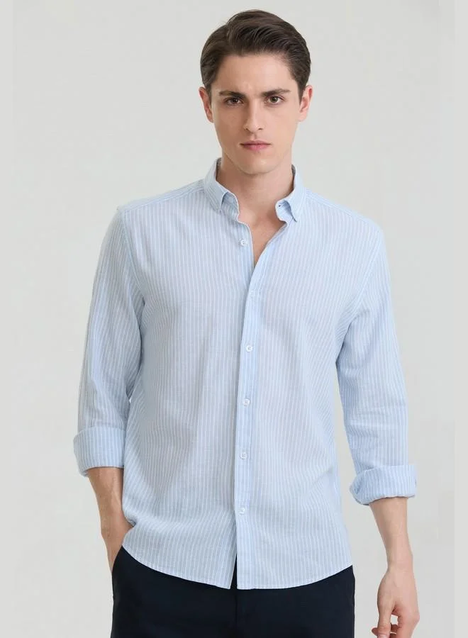 FELIX HARDY Men's Cotton Linen Blend Long Sleeve Shirt