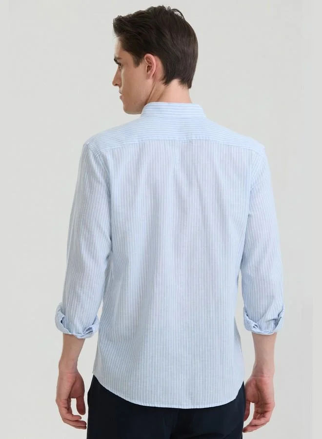 FELIX HARDY Light Blue Men's Cotton Linen Blend Long Sleeve Shirt for Men | Best Price UAE