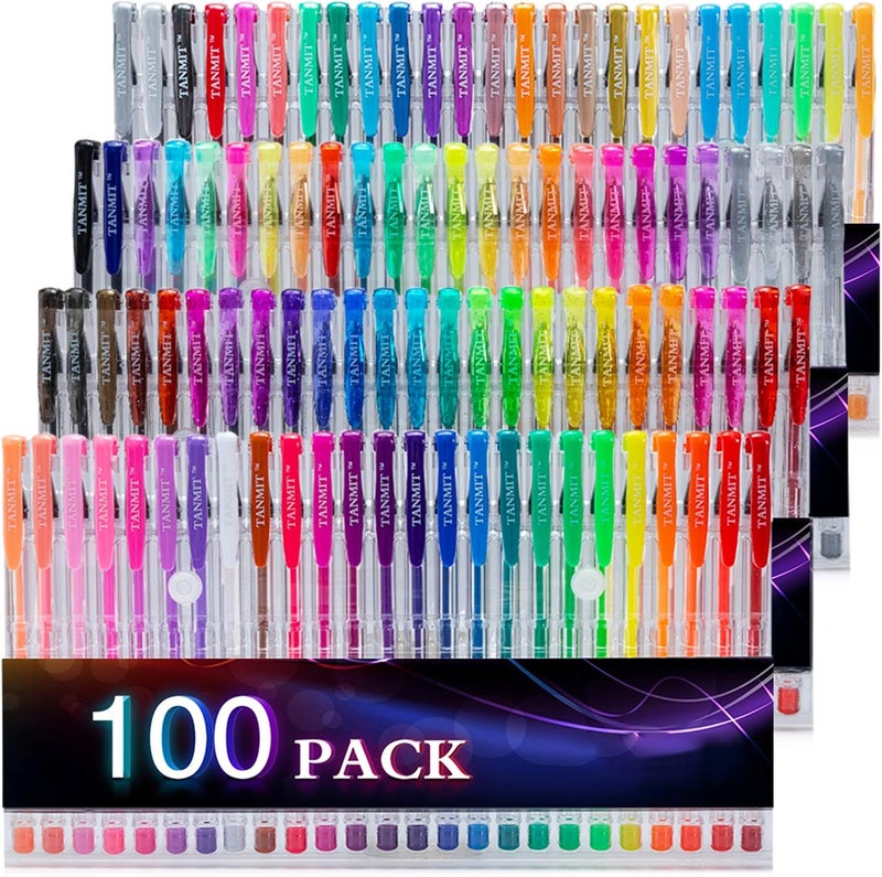TANMIT 100 Coloring Gel Pens Set for Adults Coloring Books- Gel Colored Pen for Drawing, Writing & Unique Colors Including Glitter, Neon, Standard, Symhony, Milky & Metallic - Image 1