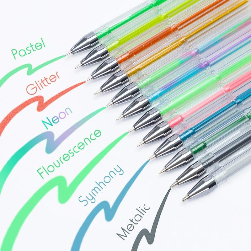 TANMIT 100 Coloring Gel Pens Set for Adults Coloring Books- Gel Colored Pen for Drawing, Writing & Unique Colors Including Glitter, Neon, Standard, Symhony, Milky & Metallic - Image 3