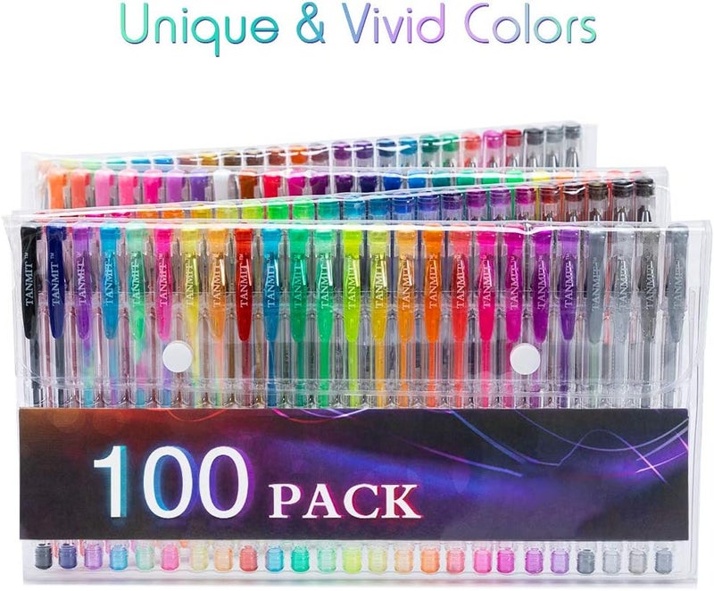 TANMIT 100 Coloring Gel Pens Set for Adults Coloring Books- Gel Colored Pen for Drawing, Writing & Unique Colors Including Glitter, Neon, Standard, Symhony, Milky & Metallic - Image 2
