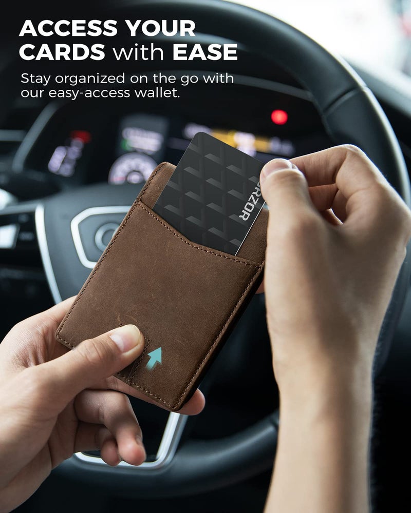 LORZOR AirTag Leather Wallet for Men, Bifold Full Grain Leather Minimalist Front Pocket RFID Blocking AirTag Mens Wallet with ID Window, Gift for Men, up to 12 Cards - Image 5