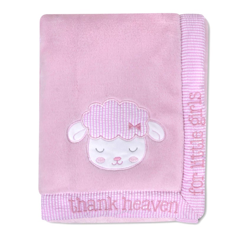 Baby Essentials 30x40 Fleece Baby Blanket with Satin Trim for Boys, Girls Baby Blanket with Door Décor (Sheep with Sign) - Image 2