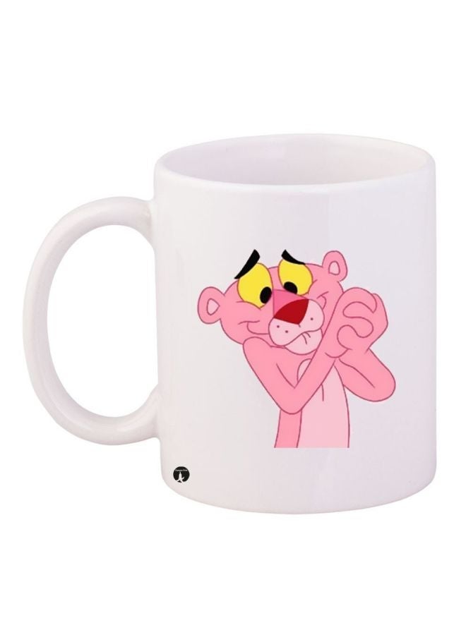 RYN Pink Panther Printed Coffee Mug White/Pink/Yellow 11ounce