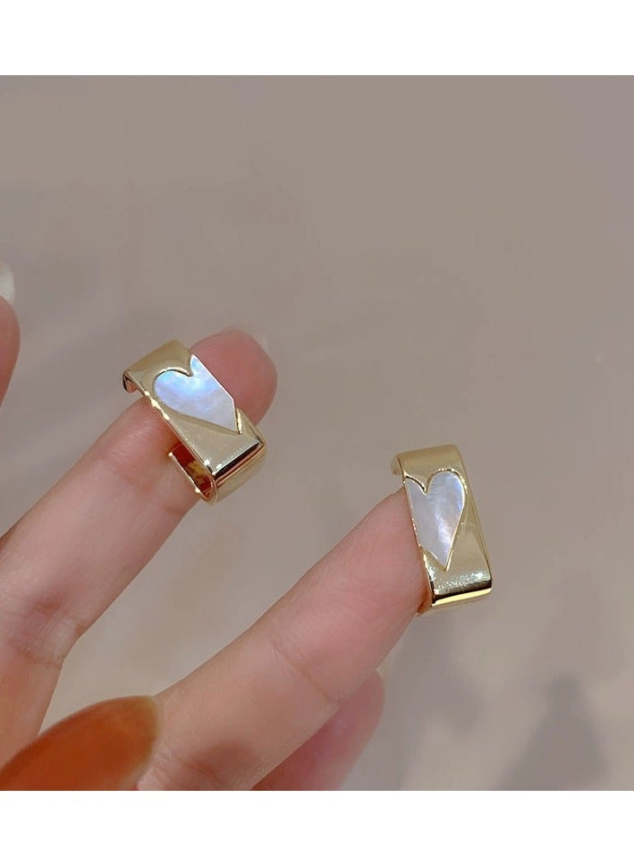 Goolsky Mother-of-Pearl Heart Geometric Stud Earrings – Elegant Minimalist Metal Earrings for Women  - Image 2