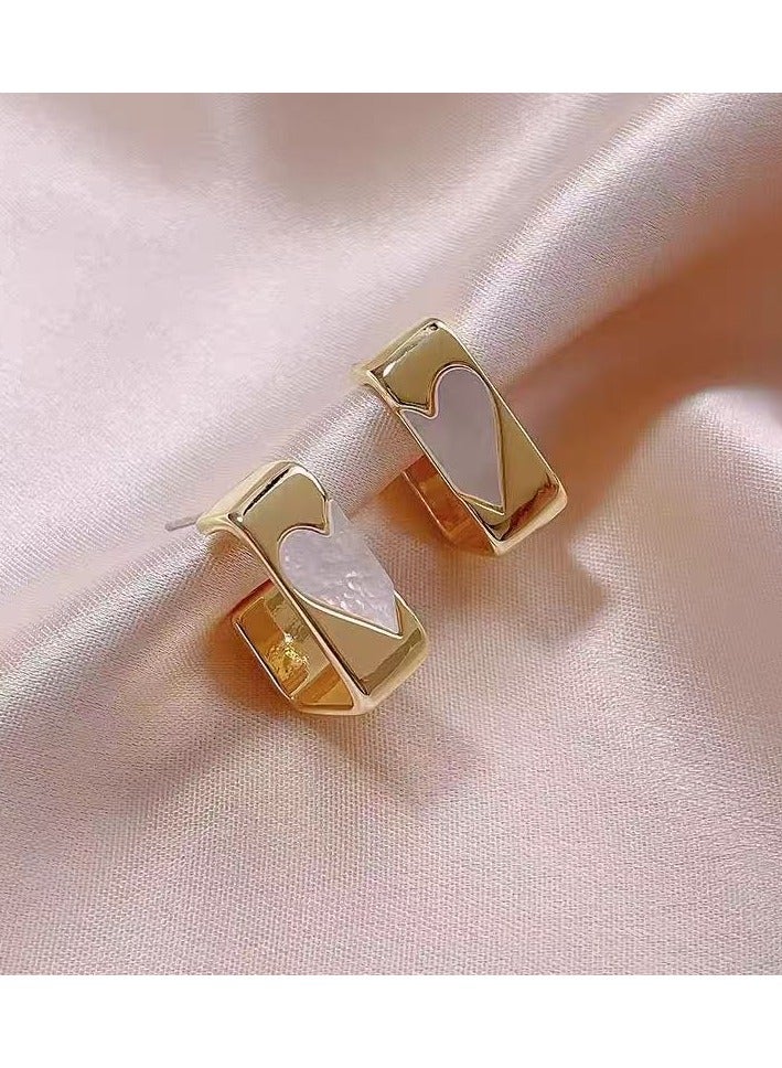 Goolsky Mother-of-Pearl Heart Geometric Stud Earrings – Elegant Minimalist Metal Earrings for Women  - Image 4