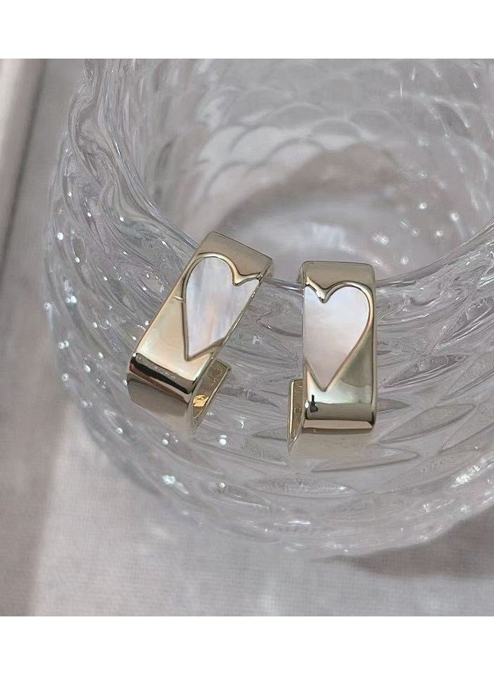 Goolsky Mother-of-Pearl Heart Geometric Stud Earrings – Elegant Minimalist Metal Earrings for Women  - Image 5