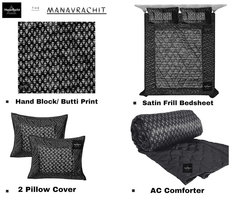 ManavRachit 310 TC Rajasthani Luxury Gold Printed King Size Satin Wedding Bedding Set Set of 4 Pieces for Home Hotels Guest House PGs Living Room Rama Green - Image 4