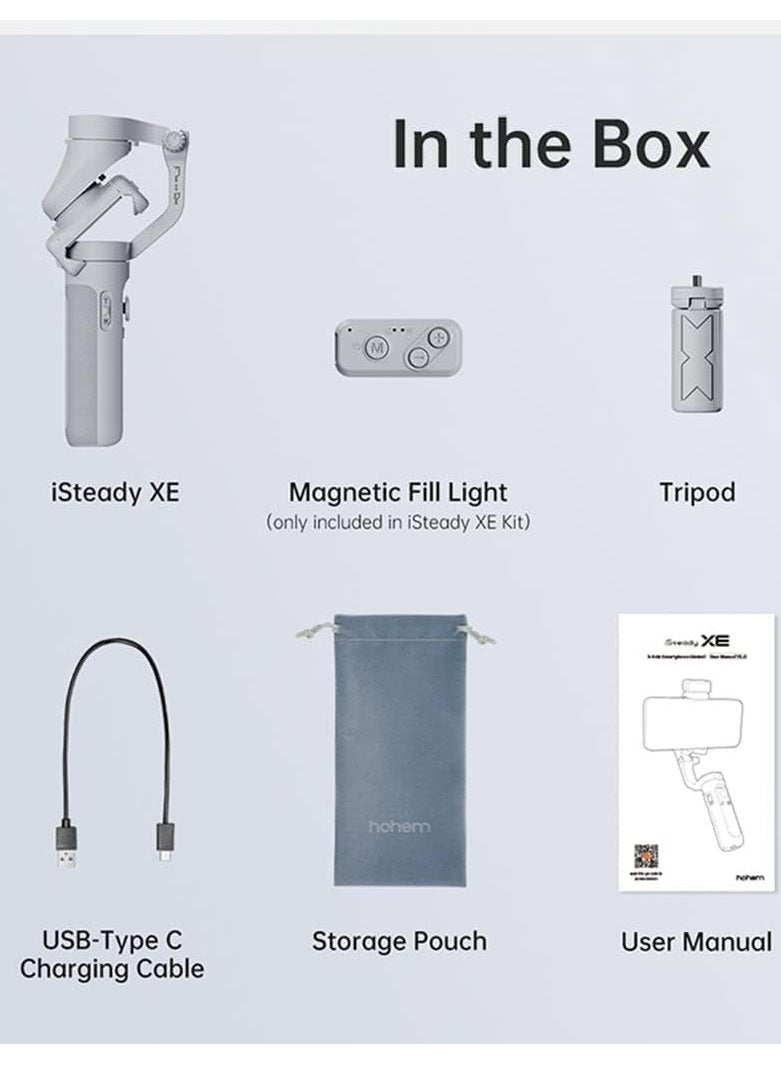 KASTWAVE - مثبت الهاتف الذكي iSteady XE Kit Gimbal للهواتف الذكية، مثبت ثلاثي المحاور للهاتف المحمول مع ضوء تعبئة، مثبت خفيف الوزن لهاتف iPhone وAndroid، بث مباشر على اليوتيوب - Image 1