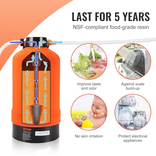 VEVOR RV Water Softener, 16,000 Grain Portable Water Softener, with 3/4" Brass Fittings and 42" Hose, Soften Hard Water Filter System for RVs, Trailers, Boats, Mobile Car Washing, Pressure Washing - Image 3