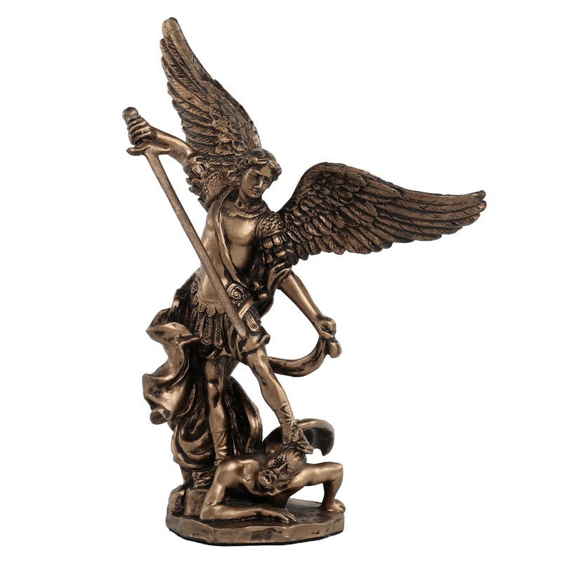 Veronese Design 4 Inch Archangel Saint Michael Slaying Demon Resin Figurine Hand Painted Bronze Finish - Image 1