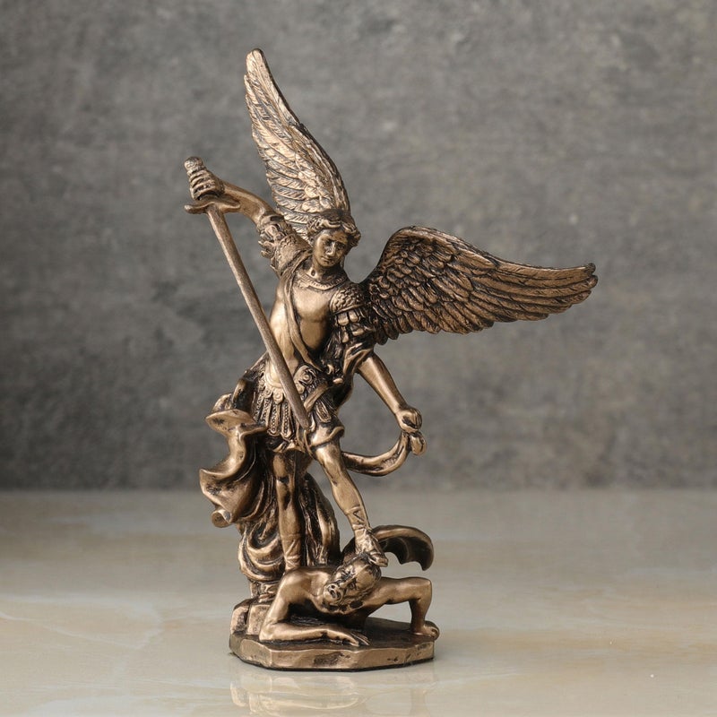 Veronese Design 4 Inch Archangel Saint Michael Slaying Demon Resin Figurine Hand Painted Bronze Finish - Image 2
