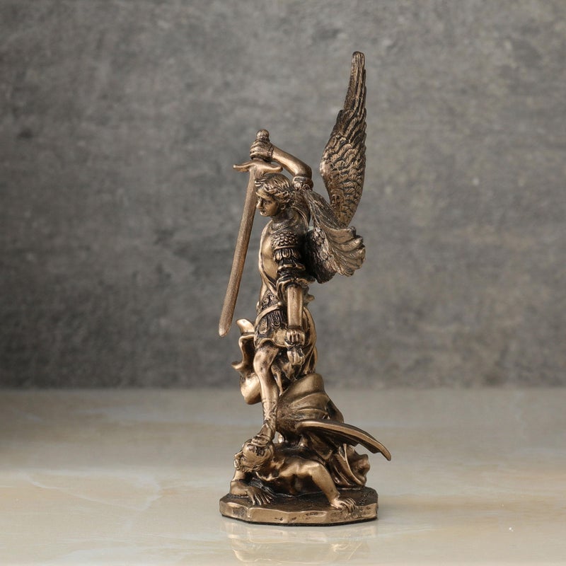 Veronese Design 4 Inch Archangel Saint Michael Slaying Demon Resin Figurine Hand Painted Bronze Finish - Image 3