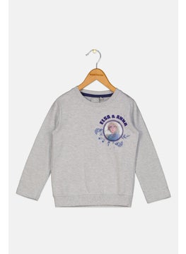Disney Kids  Girl Crew Neck Long Sleeves Graphic Print Sweatshirt, Grey  - Image 1