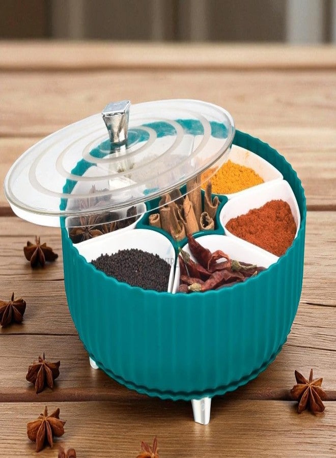 CALFHEAD Round Plastic Spice Box - 360° Revolving 7 Compartment Masala Container Box with Transparent Lid & Metal Legs for Kitchen, Spice Storage Organiser Dabba for Masalas, Spices & Dry Fruits - Image 5