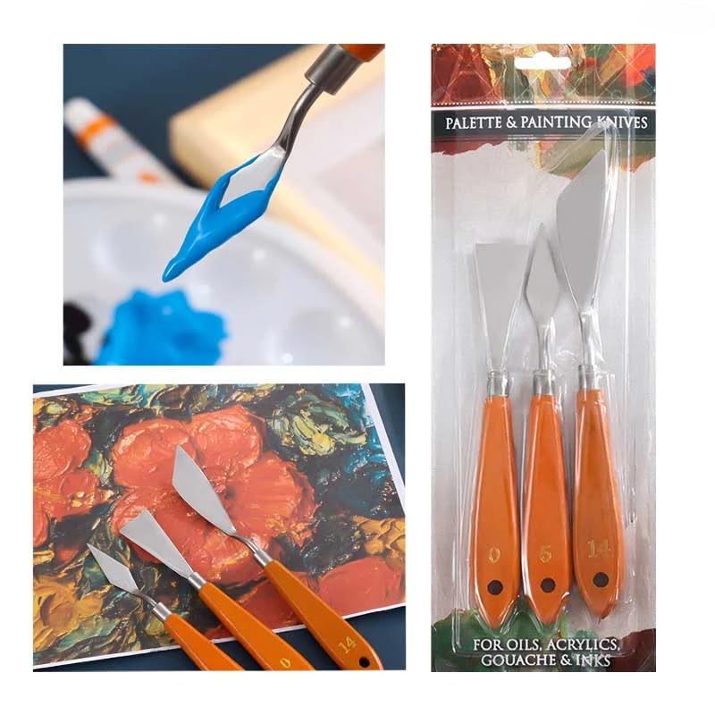 Brille Bee 3Pc Metal Painting Knife Set with Wooden Handle – Versatile Palette Knives for Acrylic, Oil, and Watercolor Painting, Mixing, and Texturing - Image 2