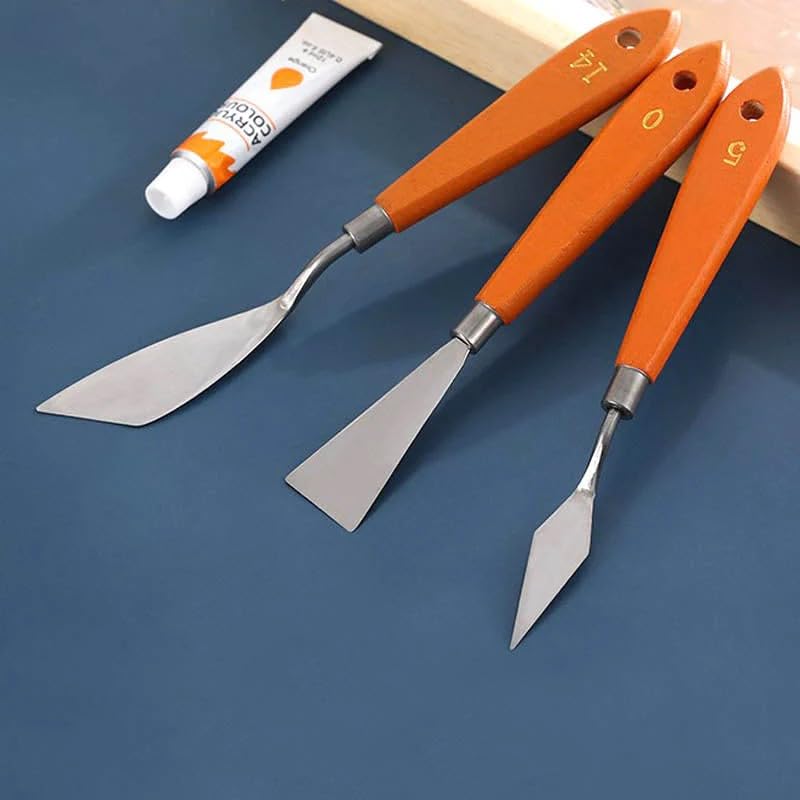 Brille Bee 3Pc Metal Painting Knife Set with Wooden Handle – Versatile Palette Knives for Acrylic, Oil, and Watercolor Painting, Mixing, and Texturing - Image 1