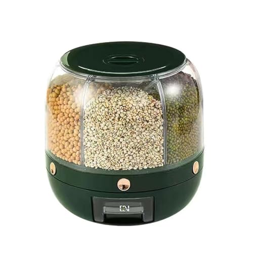 Matiko Rice Dispenser, Rotating Dry Food Dispenser PP Plastic Kitchen Grain Storage Container with 6 Compartments Holder for Rice and Beans (Round Small - GREEN Rice Dispenser) - Image 4