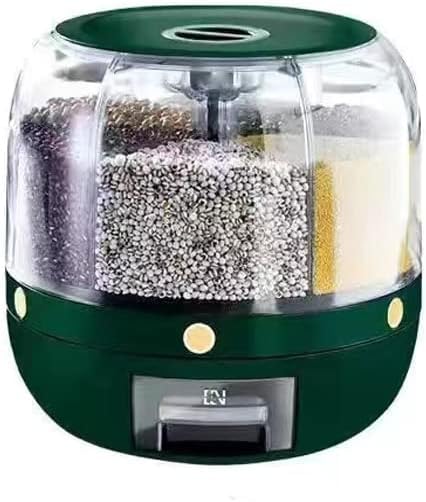 Matiko Rice Dispenser, Rotating Dry Food Dispenser PP Plastic Kitchen Grain Storage Container with 6 Compartments Holder for Rice and Beans (Round Small - GREEN Rice Dispenser) - Image 1