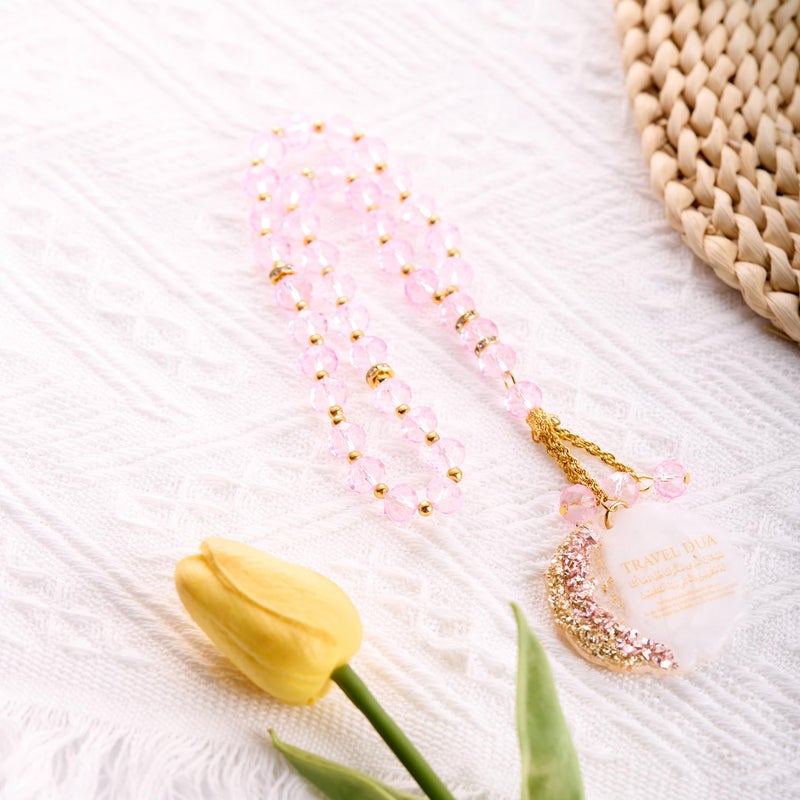 Ohmique Ayatul Kursi for Car - Islamic Car Hanging, Pink Gold Islamic Travel Dua Rear Mirror Charm Accessories, Allah Quran Turkish Prayer Mirror Hanger, Muslim Crystal Beads Hanging Gifts for Women - Image 4
