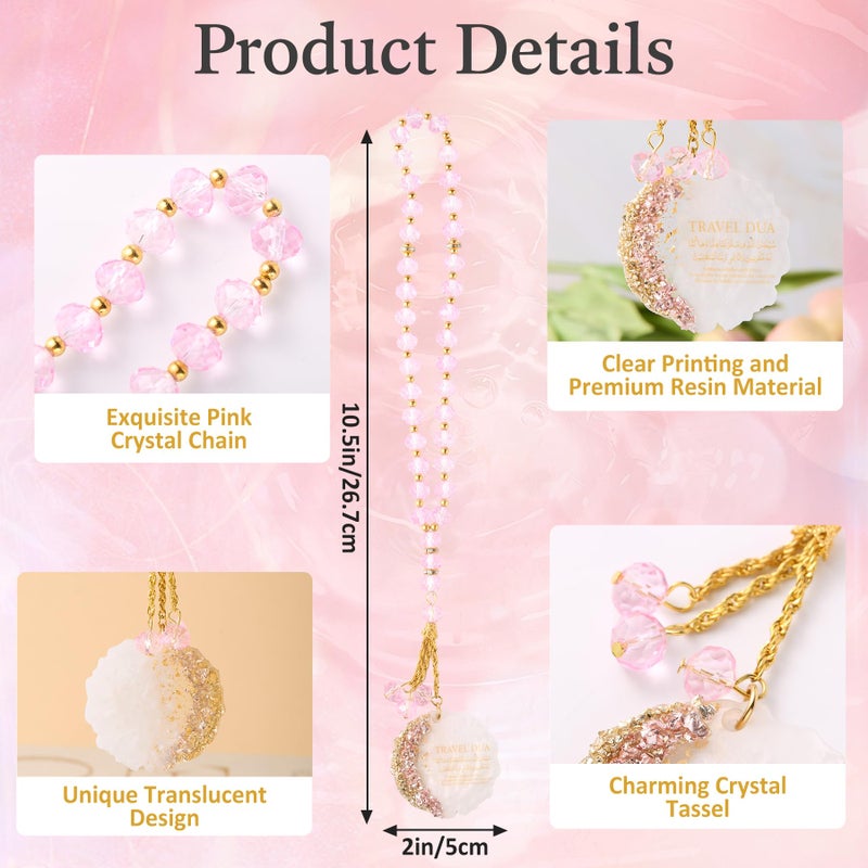 Ohmique Ayatul Kursi for Car - Islamic Car Hanging, Pink Gold Islamic Travel Dua Rear Mirror Charm Accessories, Allah Quran Turkish Prayer Mirror Hanger, Muslim Crystal Beads Hanging Gifts for Women - Image 2