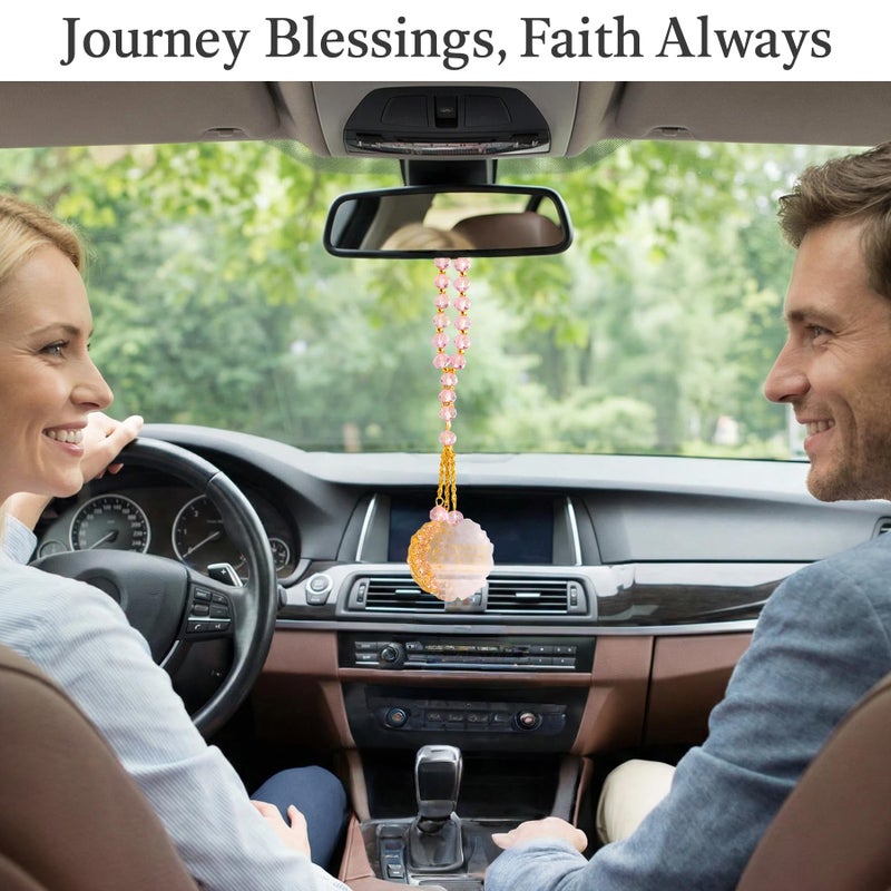 Ohmique Ayatul Kursi for Car - Islamic Car Hanging, Pink Gold Islamic Travel Dua Rear Mirror Charm Accessories, Allah Quran Turkish Prayer Mirror Hanger, Muslim Crystal Beads Hanging Gifts for Women - Image 5