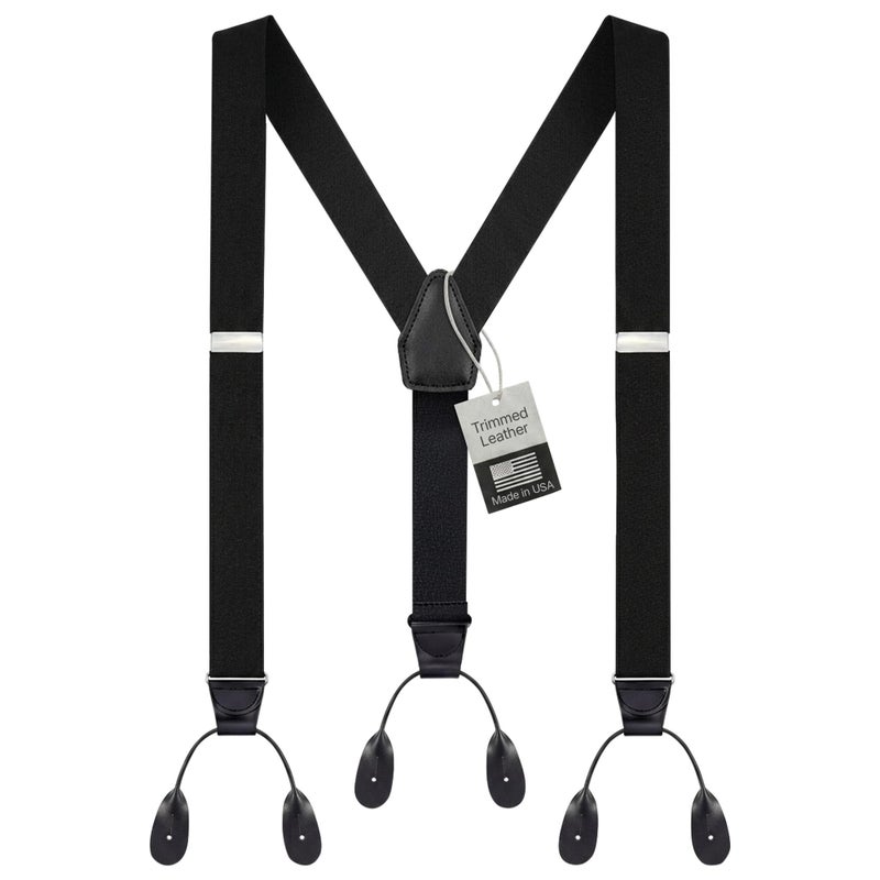 HOLD'EM HOLDEM Tuxedo Button Suspenders for Men Black Mens Dress Suspenders 100 Genuine Leather Formal Daily Use Made in USA Regular 3246 Tall 4054 Black Tall 54 Long - Image 2
