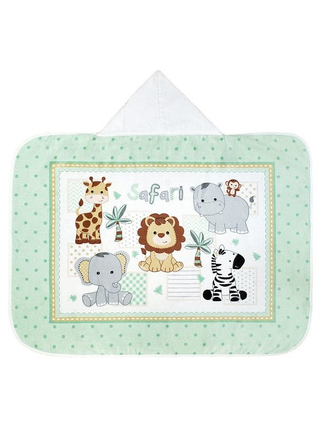 Softerry Baby and Toddler Hooded Towel 28in x 35in - 100% Soft Cotton - Ultra Absorbent Terry and Velour for Bath or Beach (Safari, One Towel)