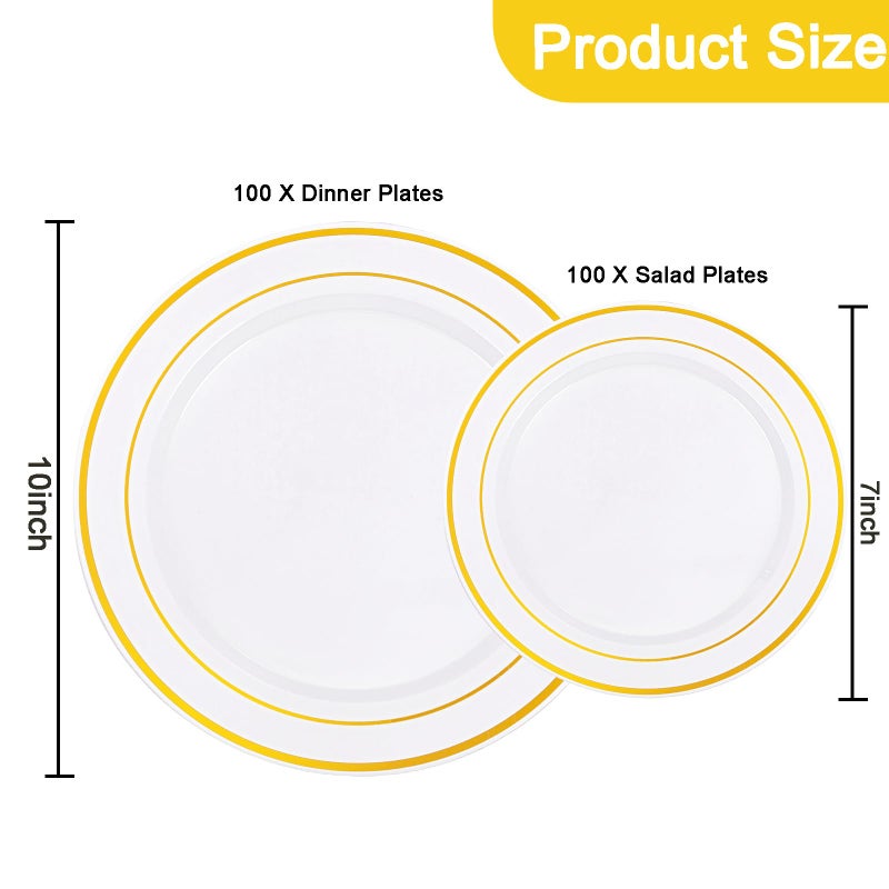 I00000 200 Pcs Gold Plastic Plates - Disposable Party Plates Include 100 Dinner Plate and 100 Elegant Dessert Plate Perfect for Party, Holiday, Wedding & Birthday - Image 4